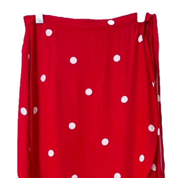 LOFT Women's Red & White Polka Dot Wrap Tie Waist Midi Skirt Size 8 - Picture 6 of 10